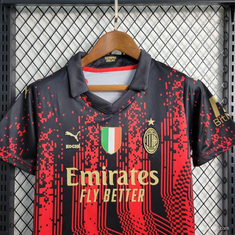 23-24 Kids AC Milan Forth Black/Red Jersey Size 16-28