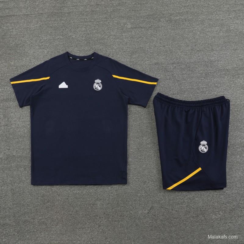 23/24 Real Madrid Navy Cotton Short Sleeve Jersey+Shorts