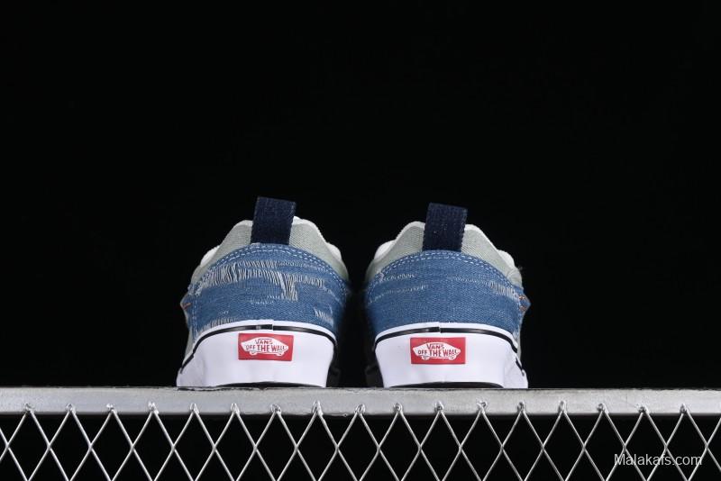 Vans Classics Knu Skool Washed Denim Distressed Vintage Chunky Tongue Skate Shoes - VN0009QCBLK