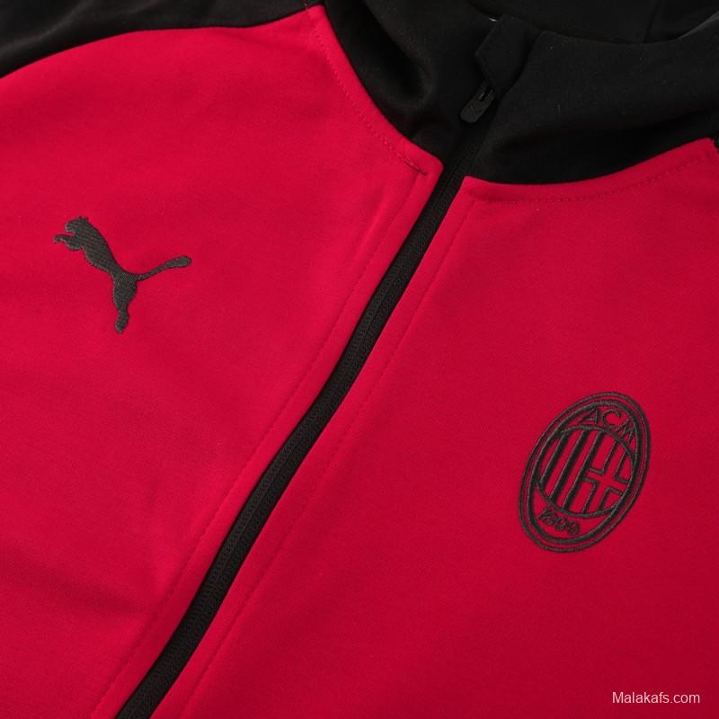 24/25 AC Milan Red/Black Hoodie Full Zipper Jacket +Long Pants