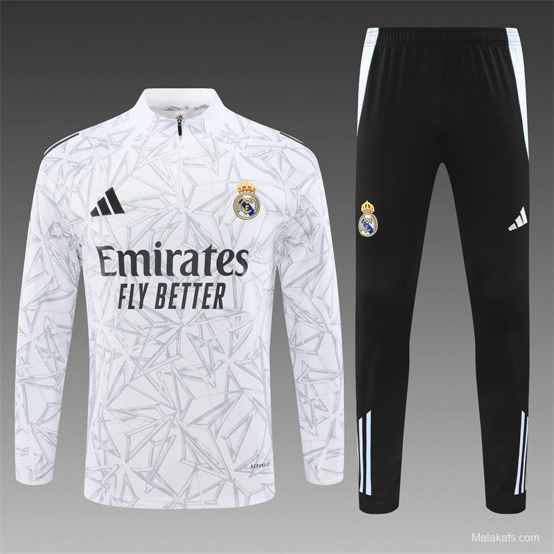 24/25 Real Madrid White Special Half Zipper Jacket+Long Pants