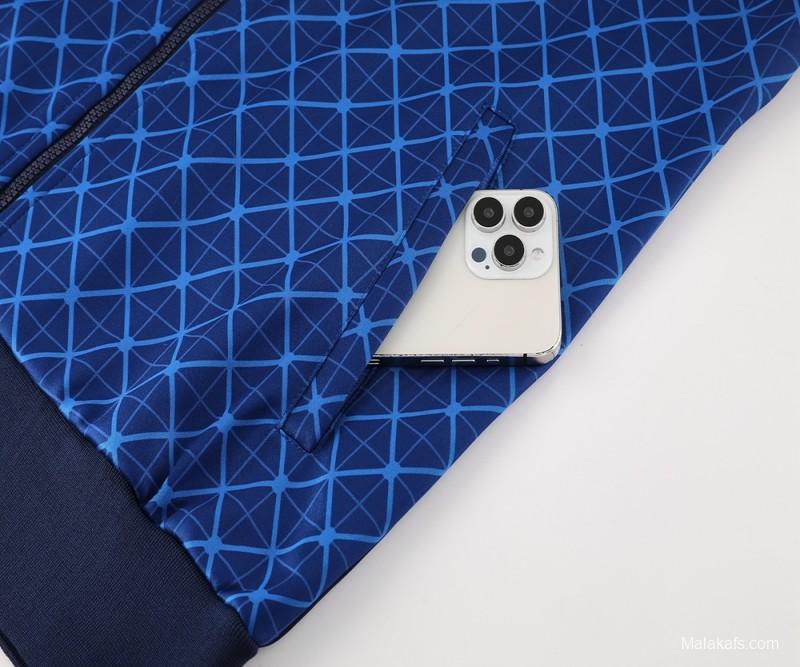 24/25 PSG Blue Grid Pattern Full Zipper Jacket +Long Pants