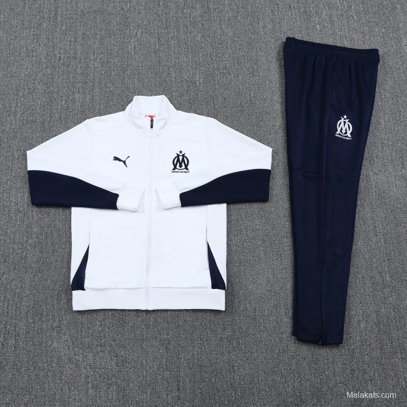 24/25 Olympique Marseille White Full Zipper Jacket +Long Pants