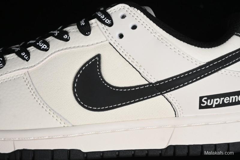 Nike SB Dunk Low Supreme Collaboration - Beige Black Canvas Anniversary Custom Low-Top Casual Skate Shoes - BB8657-515