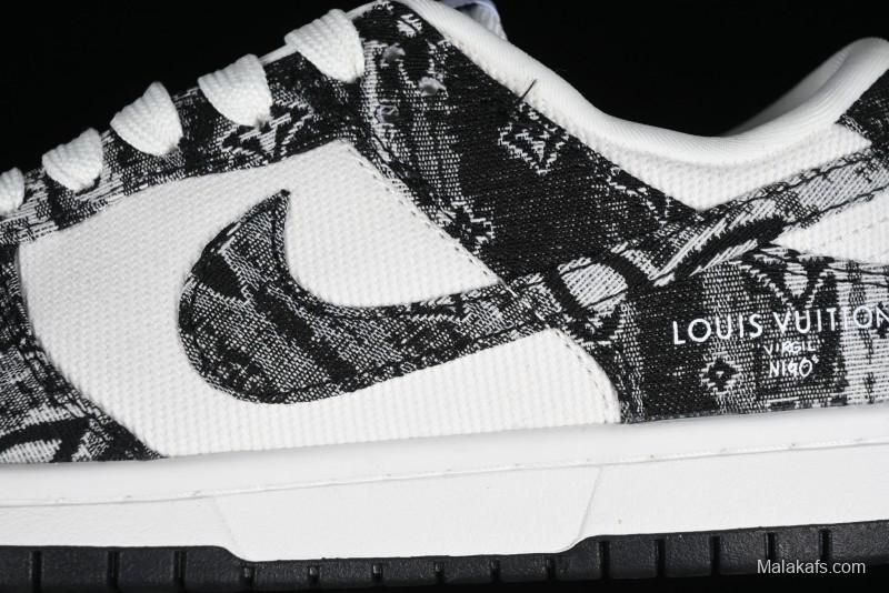 Nike SB Dunk Low LV Collaboration - Black Denim Anniversary High-End Custom Low-Top Casual Skate Shoes - XB3802-351
