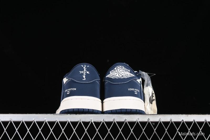 Nike Travis Scott x Fragment Design x Air Jordan 1 Low OG SP AJ1 LV Collaboration Deep Blue Low-top Casual Sneakers - LX1988-103