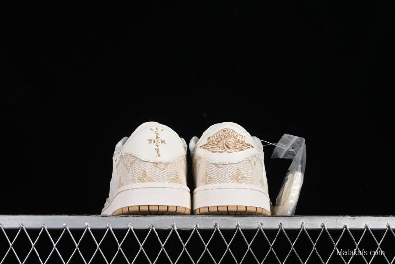 Nike Travis Scott x Fragment Design x Jordan Air Jordan 1 Low OG SP AJ1 LV Khaki Denim Casual Sneakers - SJ2068-009
