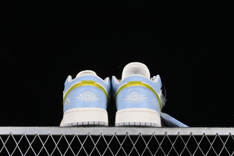 Nike Air Jordan 1 Low Stussy Collaboration - Blue Gold Custom High-End Basketball Shoes - WG8850-007