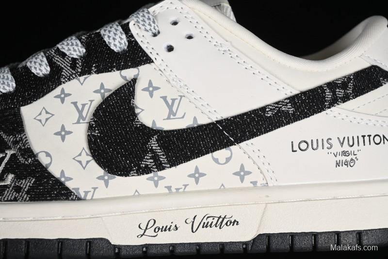 Nike SB Dunk Low LV Collaboration - Beige Black Denim Anniversary High-End Custom Low-Top Casual Skate Shoes - JH8310-946