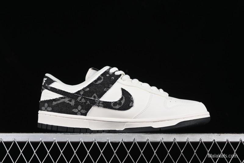 Nike SB Dunk Low LV Collaboration - Black Denim Off-White Black Swoosh Anniversary Custom Low-Top Casual Skate Shoes - DJ2024-009