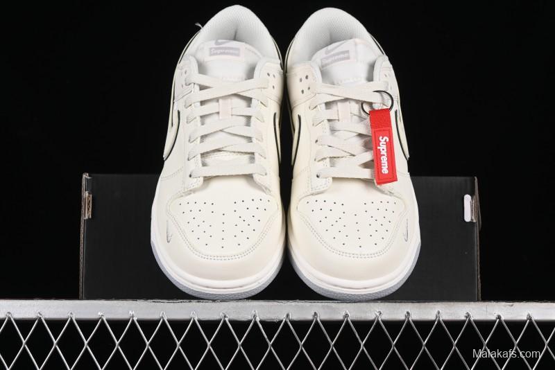 Nike SB Dunk Low Supreme Collaboration - Light Grey Anniversary Customized Low-Top Casual Skate Shoes - DJ2024-005