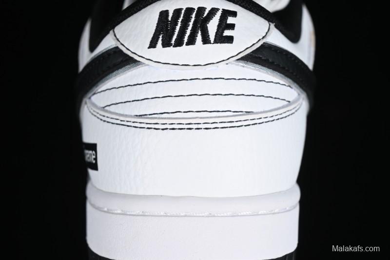 Nike Supreme x Nike SB Dunk Low Collaboration - Classic White Black Anniversary High-End Custom Low-Top Casual Skate Shoes - DY1503-100