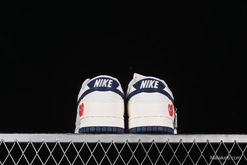 Nike SB Dunk Low Supreme Collaboration - Double Swoosh Beige Navy Anniversary Custom Low-Top Casual Skate Shoes - XX2025-668