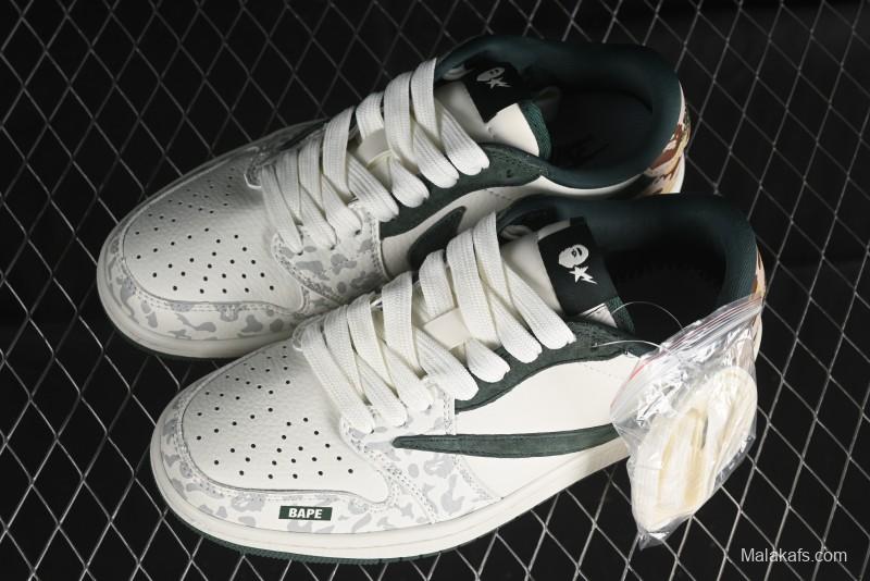 Nike Travis Scott x Fragment Design x Air Jordan 1 Low OG SP AJ1 Bape Collaboration - Camo Green Low Top Casual Sneakers - JH6088-614