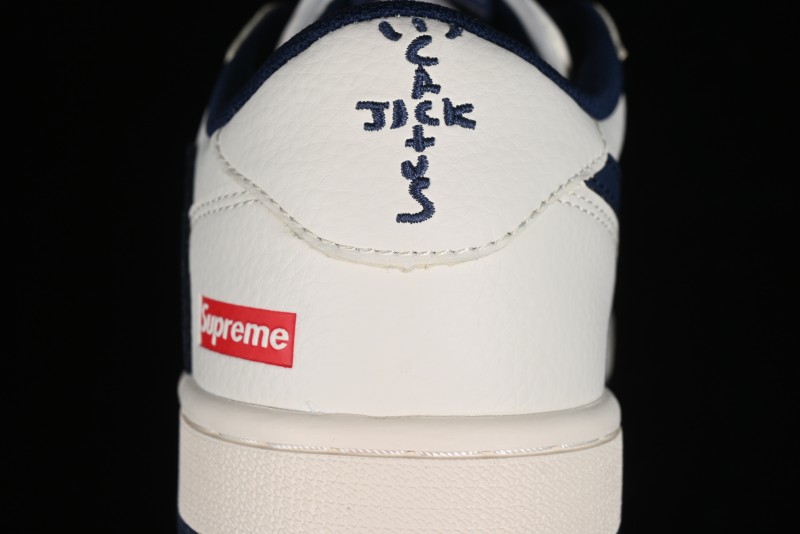 Nike Travis Scott x Fragment Design x Air Jordan 1 Low OG SP AJ1 Supreme Collaboration - White Navy Blue Low Top Casual Sneakers - XZ116