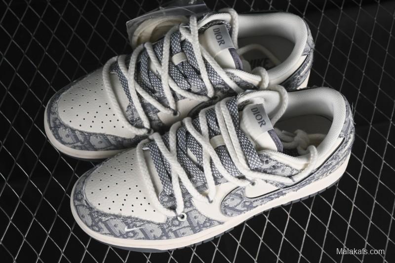 Nike SB Dunk Low Dior Collaboration - Strap Woven Grey Check Anniversary High-End Custom Low-Top Casual Sneakers - SJ2068-285