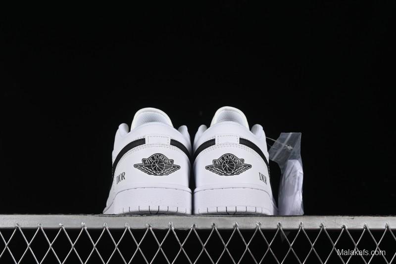 Nike Air Jordan 1 AJ1 Dior Collaboration - White Black Custom Low Top Retro Basketball Shoes - LJ6688-010