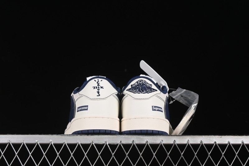 Nike Travis Scott x Fragment Design x Air Jordan 1 Low OG SP AJ1 Supreme Collaboration - Dark Blue Swoosh Low-Top Casual Sneakers - XZ2268-001