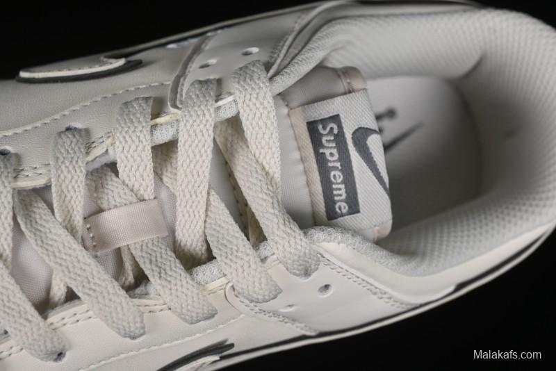 Nike SB Dunk Low Supreme Collaboration - Beige Grey Swoosh Anniversary Customized Low-Top Casual Skate Shoes - DJ2024-014