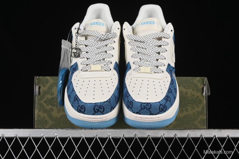 Nike Air Force 1 '07 Low Gucci Collaboration - Blue Floral Print Casual Sneakers - BB9577-101
