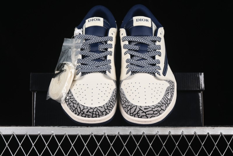 Nike Travis Scott x Fragment Design x Air Jordan 1 Low OG SP AJ1 Retro Sneakers with Stone Pattern - CF3688-029
