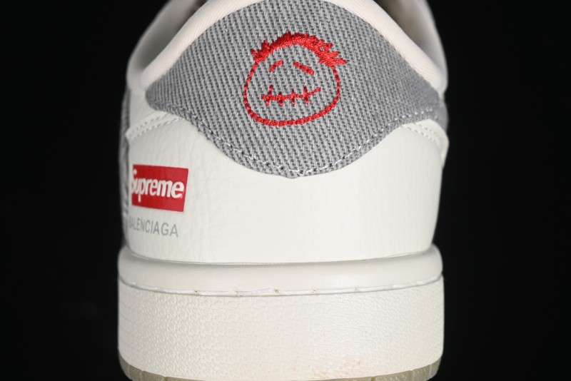 Nike Travis Scott x Fragment Design x Air Jordan 1 Low OG SP AJ1 Supreme Collaboration - Light Grey Denim Two-Tone Low-Top Casual Sneakers - JH6088-705