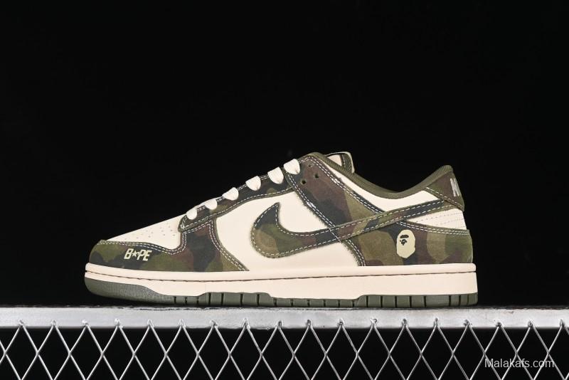 Nike SB Dunk Low Bape Collaboration - Jungle Camouflage Anniversary Custom Low-Top Casual Skate Shoes - CH6336-230