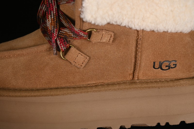 UGG Classic Mini II Fur Lace-Up Platform Short Boots with Treadlite Outsole - 1143954