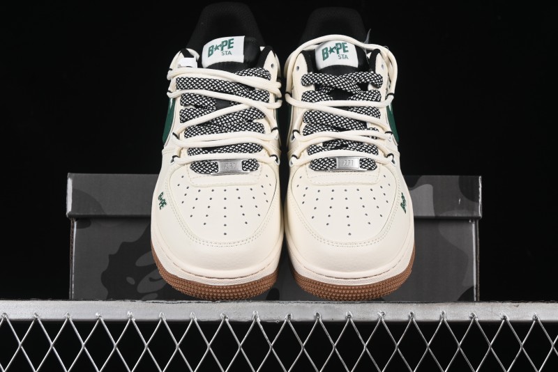Nike Air Force 1 '07 Low Bape Collaboration - Beige Green Gum Pull Tab Casual Sneakers SJ1198-100