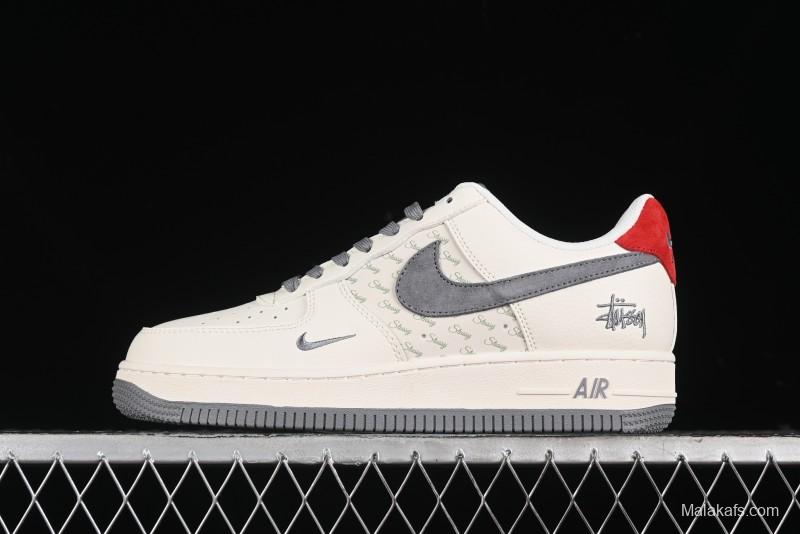 Nike Air Force 1 '07 Low Stussy Collaboration - English Beige Grey Red Low-Top Casual Sneakers - XZ3318-567