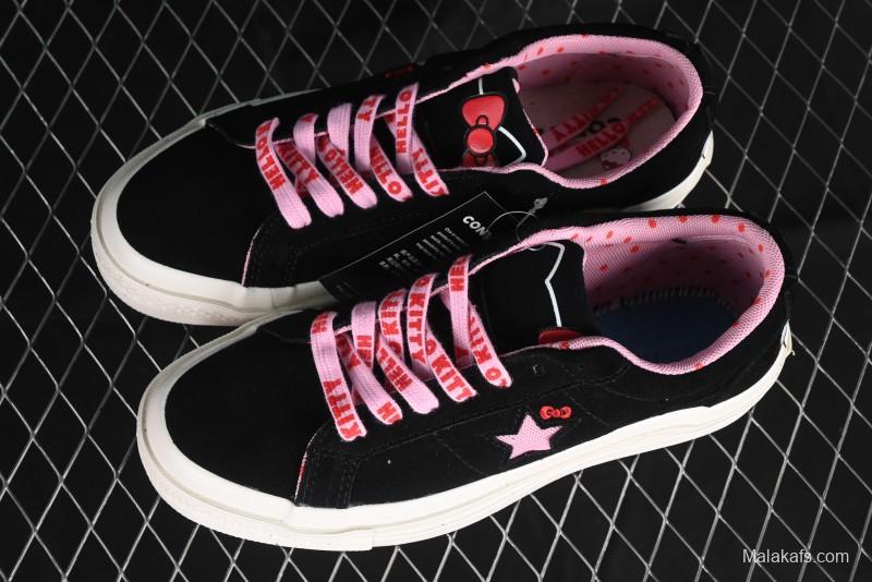 Converse One Star Hello Kitty Collaboration Low-Top Casual Sneakers with Embroidered Bow - 362940C