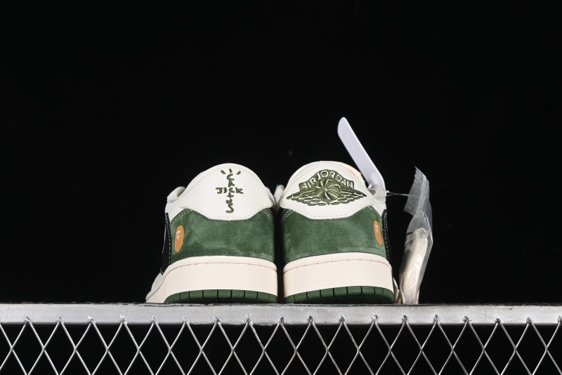 Nike Travis Scott x Fragment Design x Air Jordan 1 Low OG SP AJ1 Bape Collaboration - Jungle Green Low Top Casual Sneakers - XY2688-107