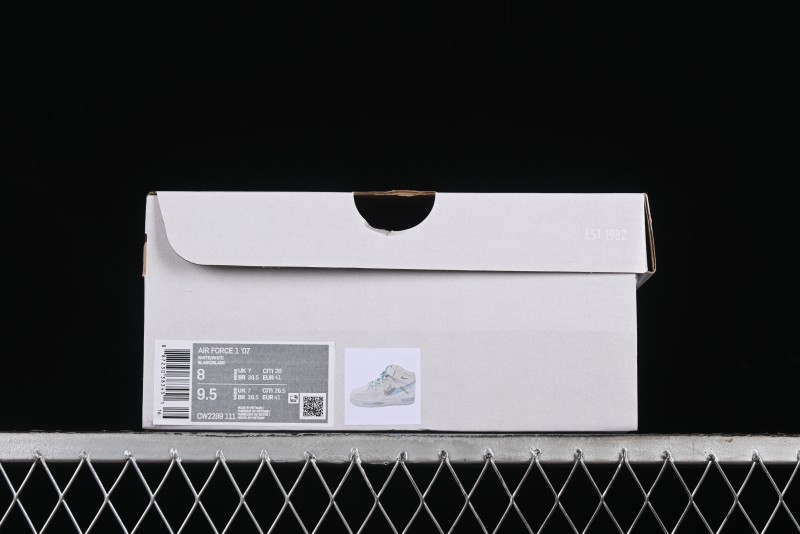 Nike Air Force 1 '07 Mid Light Blue Hand-Painted Cracked Three Stripes Shadow Mid-Top Casual Sneakers - CW2289-111