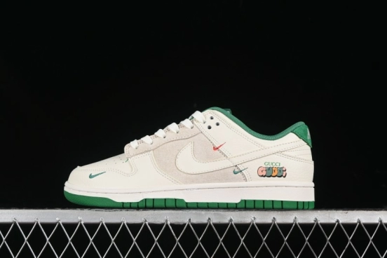 Nike SB Dunk Low Gucci Collaboration - Custom White Swoosh Leather Patch Anniversary Edition Low-Top Casual Skate Shoes - KK1688-052
