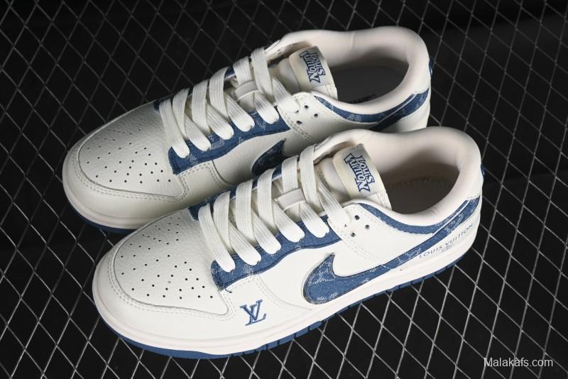 Nike SB Dunk Low LV Collaboration - Light Blue Denim Hook Anniversary High-End Custom Low-Top Casual Skate Shoes - JH8310-955