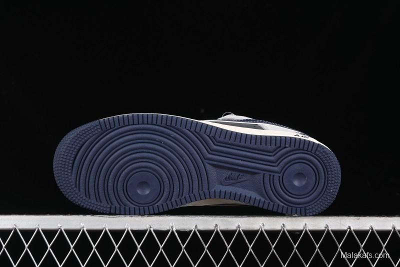 Nike Air Force 1 '07 Low Stussy Collaboration - Grey Pigskin Blue Sole Low-Top Casual Sneakers - SJ6698-005