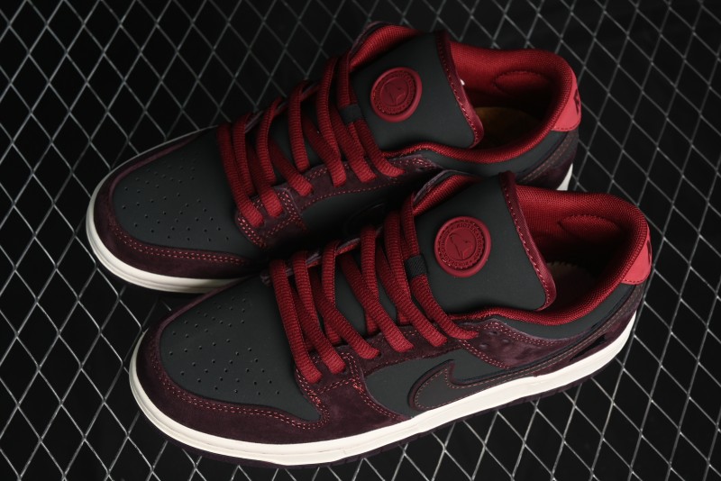 Nike SB Dunk Low Bordeaux Red Skate Shoes Collaboration with Riot Skateshop - FZ1289-200