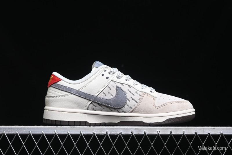 Nike SB Dunk Low Stussy Collaboration - Beige Grey Gold Embroidery Anniversary High-End Custom Low-Top Casual Skate Shoes - XS1086-001
