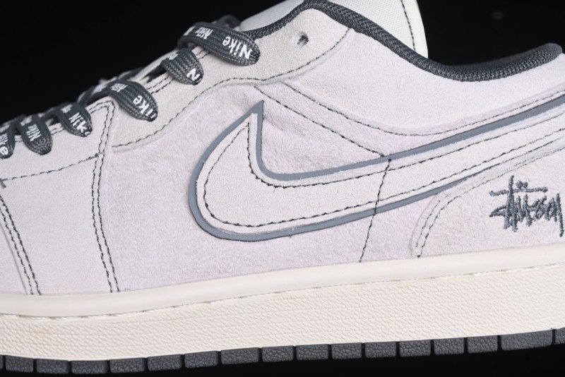 Nike Air Jordan 1 Low AJ1 Stussy Collaboration - Premium Customized Pigskin Grey Line Retro Basketball Shoes - DM9188-005