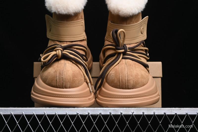 Ouder Retro Lace-Up Mid-Calf Warm & Thickened Platform Casual Snow Boots with Wool Lining - Oud024 Brown