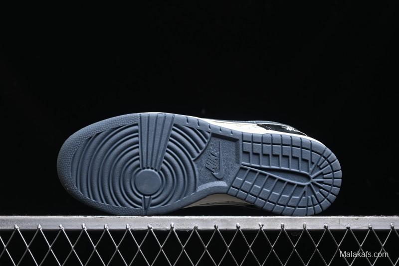 Nike SB Dunk Low Stussy Collaboration - Black White Print Anniversary Custom Low-Top Casual Sneakers - XX3168-212