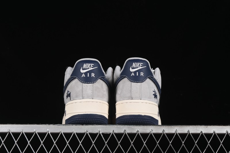Nike Air Force 1 '07 Low Stussy Collaboration - Grey Pigskin Blue Sole Low-Top Casual Sneakers - SJ6698-005