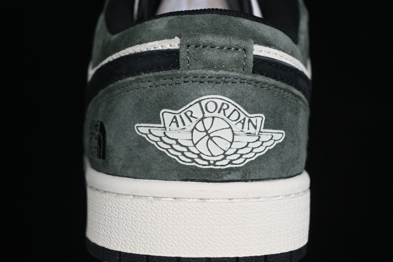 Nike Air Jordan 1 Low AJ1 The North Face Collaboration - Custom Premium Pigskin Dark Green Retro Basketball Shoes - DM9188-004