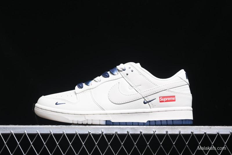 Nike SB Dunk Low Supreme Collaboration - White Blue Color Blocking with Mini Swoosh Anniversary Custom Edition Low-Top Casual Skate Shoes - BB8675-110