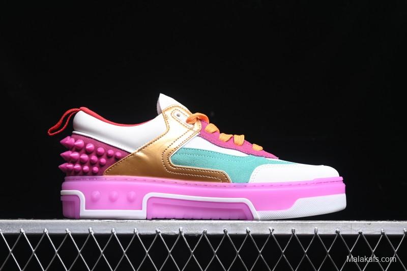 Christian Louboutin Funnyto Flat French Luxury Brand Low-Top Sneakers in Purple Color Block - X.D4