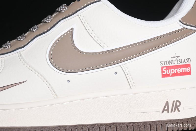 Nike Air Force 1 '07 Low Stone Island x Supreme Collaboration - Beige Brown Swoosh Casual Sneakers - BB1616-306