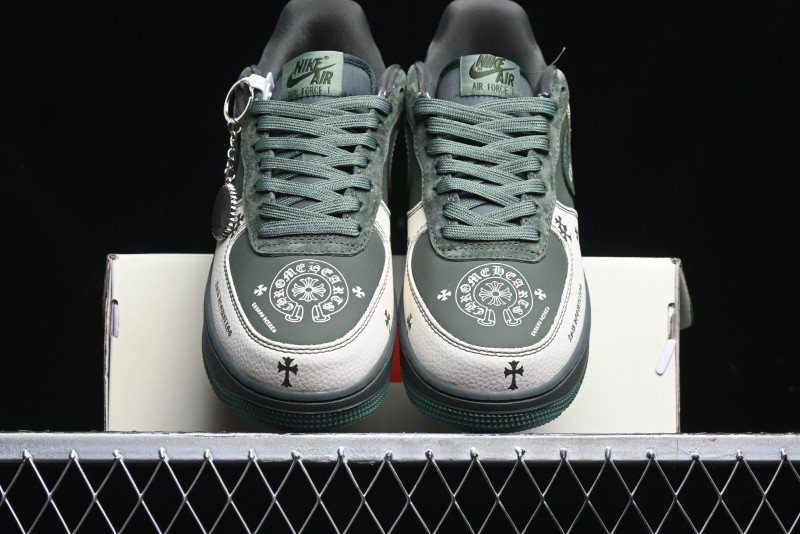 Nike Air Force 1 '07 Low Chrome Hearts Collaboration - Moss Green White Low-Top Casual Sneakers - KK1988-029
