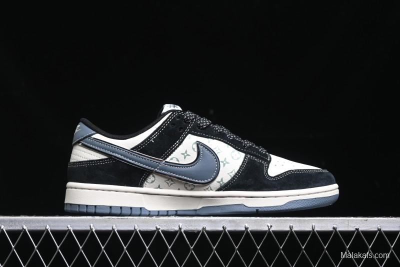 Nike SB Dunk Low Stussy Collaboration - Black White Print Anniversary Custom Low-Top Casual Sneakers - XX3168-212
