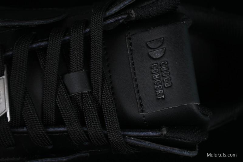 Choco Concert Leather Round Square Asymmetric Fashion Sneakers Black - AJE5