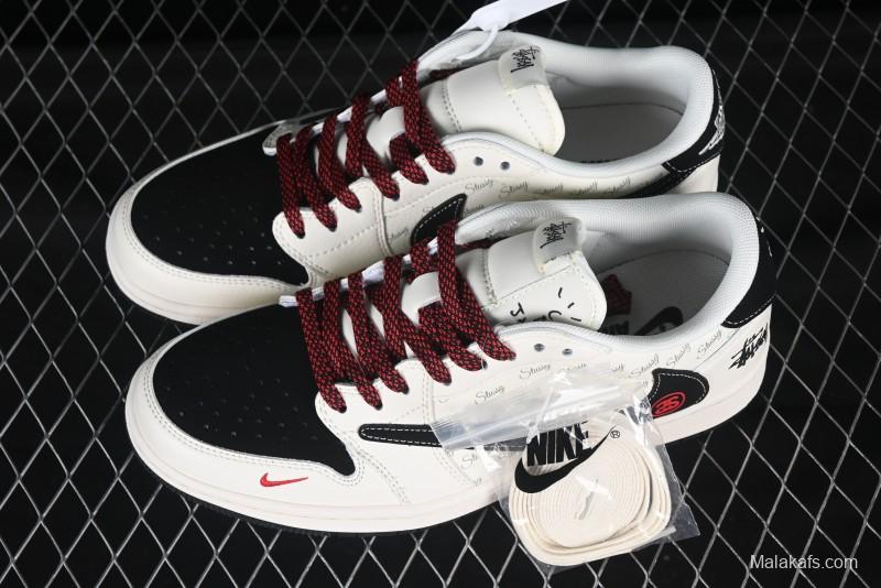 Nike Air Jordan 1 Low OG SP AJ1 Stussy Collaboration Black Swoosh Off-White Low-Top Casual Sneakers - XS6089-511